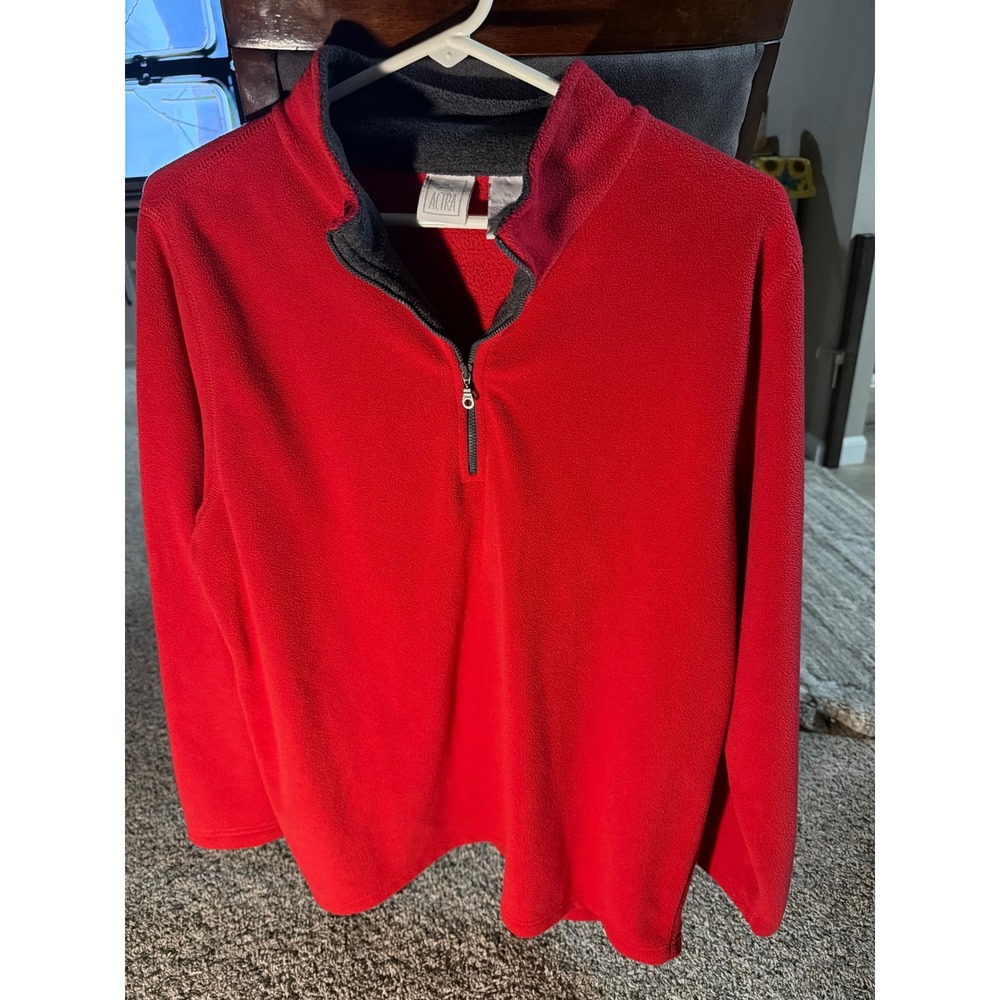 Actra Mens Red Quarter Zip Fleece Pullover Sweater Size XL Long Sleeve